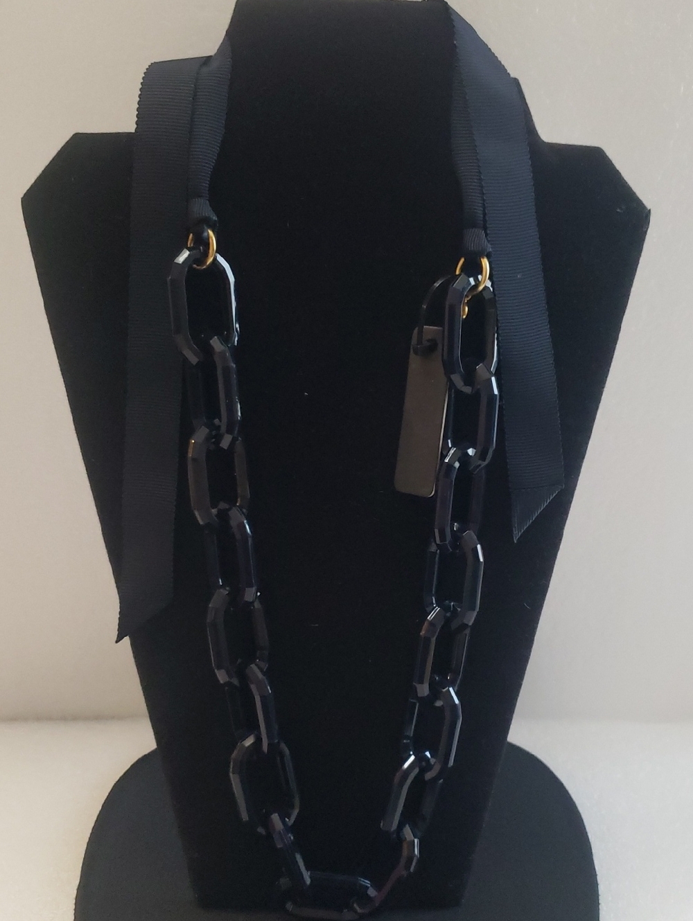 J. Crew Link Chain Ribbon Necklace. NWT, Dark Navy Blue.